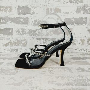 New Marc Fisher Women's Dezzi Rhinestone Ankle Strap Black Sandal O523